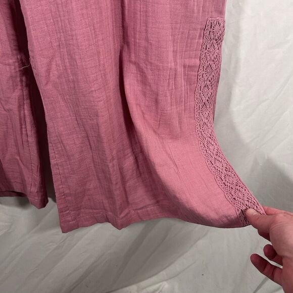 New Ashley Stewart Pants Women's 18 20 Pink Pull On Wide Leg Slit 100% Cotton - Picture 5 of 10